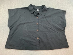 Future Collective 100% Cotton Boxy Button Up Top Womens XXL Black Artsy Y2K Cool - Picture 1 of 12