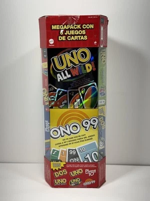 NEW Mattel UNO Mega Pack Ono 99, DOS, Phase 10, UNO All Wild, 6 Card Games- 2024 - Image 1 of 3
