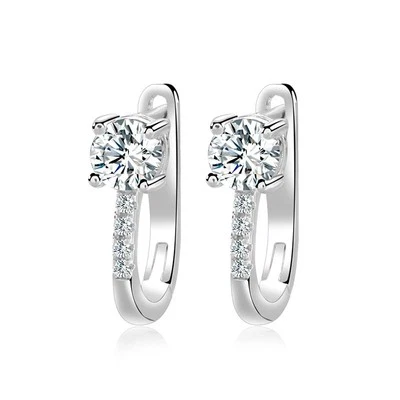 Real Round Moissanite Hoop Huggie Earrings 925 Sterling Silver 18K Gold Plated - Image 1 of 4