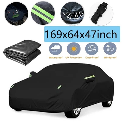 190T Negro Impermeable Cubierta Completa Coche Lluvia Protección UV Para Todo Clima Foto 1 de 4