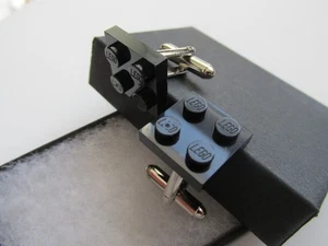 Handmade Funky Lego Black Square Flat 2 x 2 Brick Mens Cufflinks - Boxed Gift - Picture 1 of 11