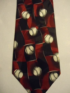 A Rogers Baseballs Design Polyester Tie 58" Maroon Black White Checks - Picture 1 of 2