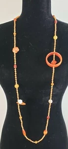 Long necklace, carnelian w/agate beads, plastic beads, 46" long - Picture 1 of 2