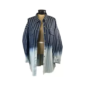 Weiße Birke Damen Denim Shacket Größe L blau Ombre gestreift geknöpft Übergröße - Bild 1 von 17