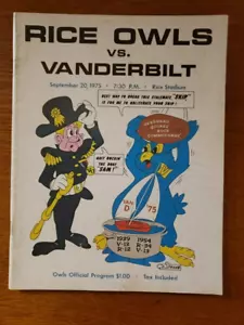 1975 Rice Owls Vs Vanderbilt Commodores College Football Program NM - Picture 1 of 2