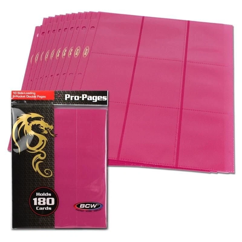 10 BCW Pink Double Sided 18 Pocket Side Loading Trading Card Album Pages