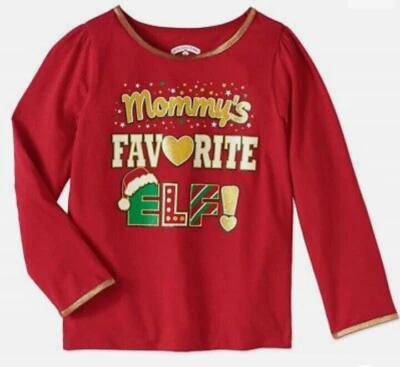 NEW GIRLS RED CHRISTMAS Holiday SHIRT Mommy’s Favorite Elf Sz 2T 3T 4T NWT - Image 1 of 4