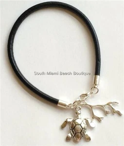Bracciale argento tartaruga marina corallo 8" vita isola spiaggia nautica venditore USA - Foto 1 di 9