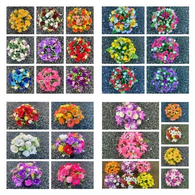 Artificial flower arrangements in grave memorial cemetery pots various colours - Image 1 of 4