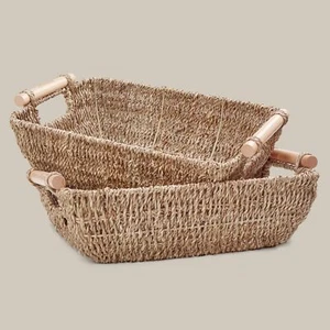 Storage Basket Hand-Woven Large Storage Baskets with Wooden Handles Seagrass ... - Picture 1 of 7