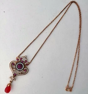 STERLING 925 RUBY SWAROVSKI CRYSTAL PRINCESS NECKLACE PENDANT ROSE GOLD NEW - Picture 1 of 6