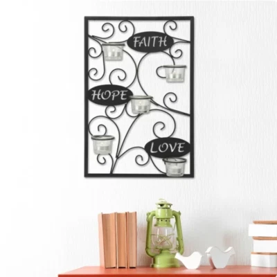 Aplique de pared Mainstays Expressions, candelabro Tealight, negro Foto 1 de 4