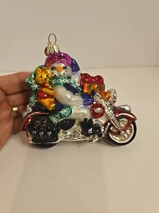 Christopher Radko "CHILLY RIDER" Snowman Glass Ornament - Harley Davidson - Picture 1 of 8