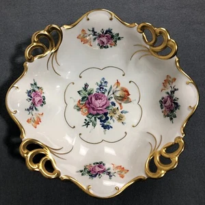 Vintage JLMENAU GRAF VON HENNEBERG PORZELLAN GERMANY Gold Floral Footed Bowl - Picture 1 of 11