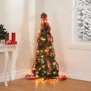 4-Foot Pre-Lit Fully Decorated Plaid Bow Pull-Up Collapsible Christmas Tree - Picture 1 of 1
