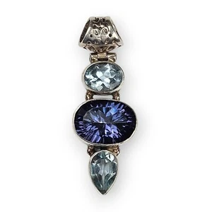 Sterling Gemstone Pendant Blue Topaz Indigo Iolite Ornate 925 Silver YS 1 5/8" - Picture 1 of 12