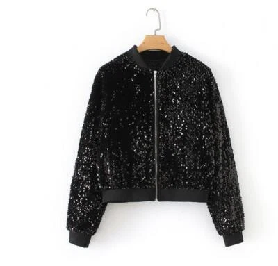 Mujer Lentejuelas Baile Callejero Disfraz Abrigo Cuello Soporte Manga Larga Cremallera Prendas para el torso  Foto 1 de 4