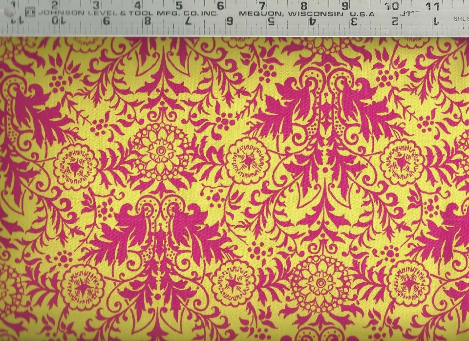Ink & Arrow ~ Lyla Damask 26106-HV ~ Fuchsia & Lime 100% Cotton Quilt Fabric BTY - Image 1 of 1