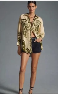 Eugenia Fernández Top Medium Women Anthropologie Safari Rahid Shirt Linen Jungle - Picture 1 of 11
