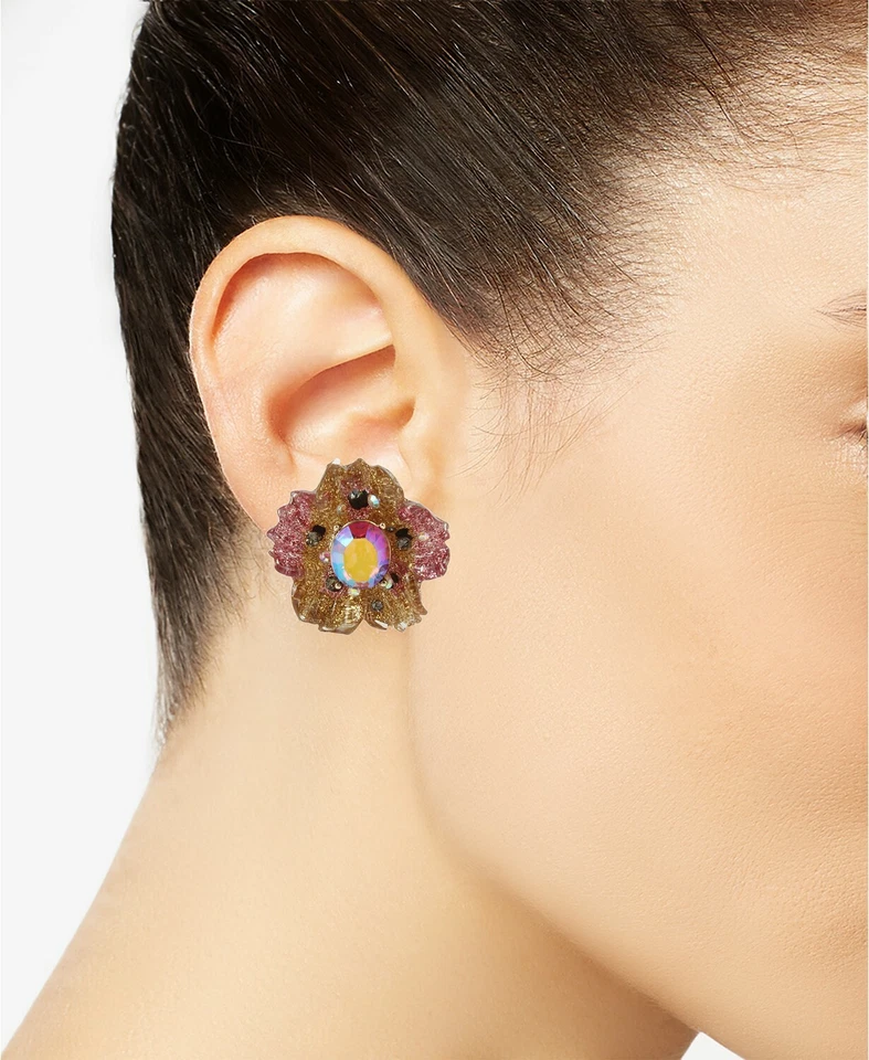 Betsey Johnson Gold-tone Glittery Stone Stud Earrings in Multi 0103