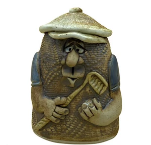 Mahon Art Face Pottery Golfer Wearing Golf Hat Club Signed Bank Big Cork - Picture 1 of 11