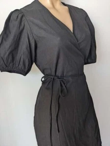 Atmos & Here Teresa Linen Blend Mini Black Wrap Dress Sz 12 New with Tags - Picture 1 of 4