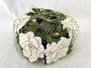 Vintage Norman Durand Hat Fascinator Green with White Flowers And Green Leaves - Picture 1 of 5