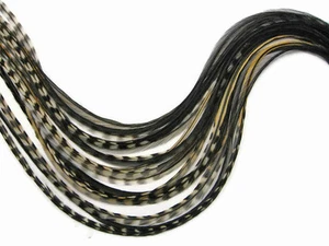 6 Pieces - Xl Unique Black Thin Grizzly Rooster Hair Extension Feathers - Picture 1 of 1