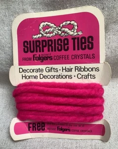 Corbata para el cabello artesanal vintage de hilo rosa Folger’s Coffee promoción lazos sorpresa 2 yardas - Imagen 1 de 5