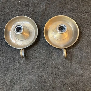 Vintage Pair Brass Candle Holders 6" Wide Base - Picture 1 of 9