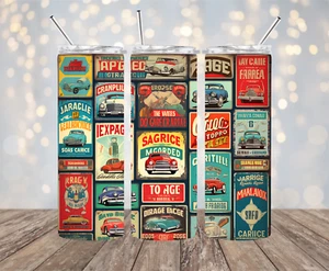 Classic Cars Advertising signs 20 oz Stainless Steel Tumbler Handmade - Picture 1 of 1