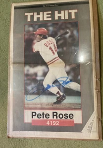 Signed Pete Rose The Hit Front Page Of Cincinnati Post 4,192 passing Ty Cobb - Picture 1 of 5