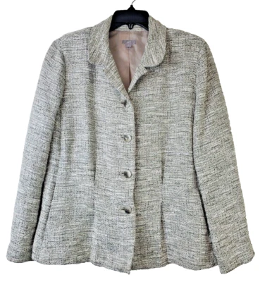 Blazer Jill Mujer XL Carrera Negocios Beige Gris Neutro Plisado Botón Frontal Foto 1 de 4