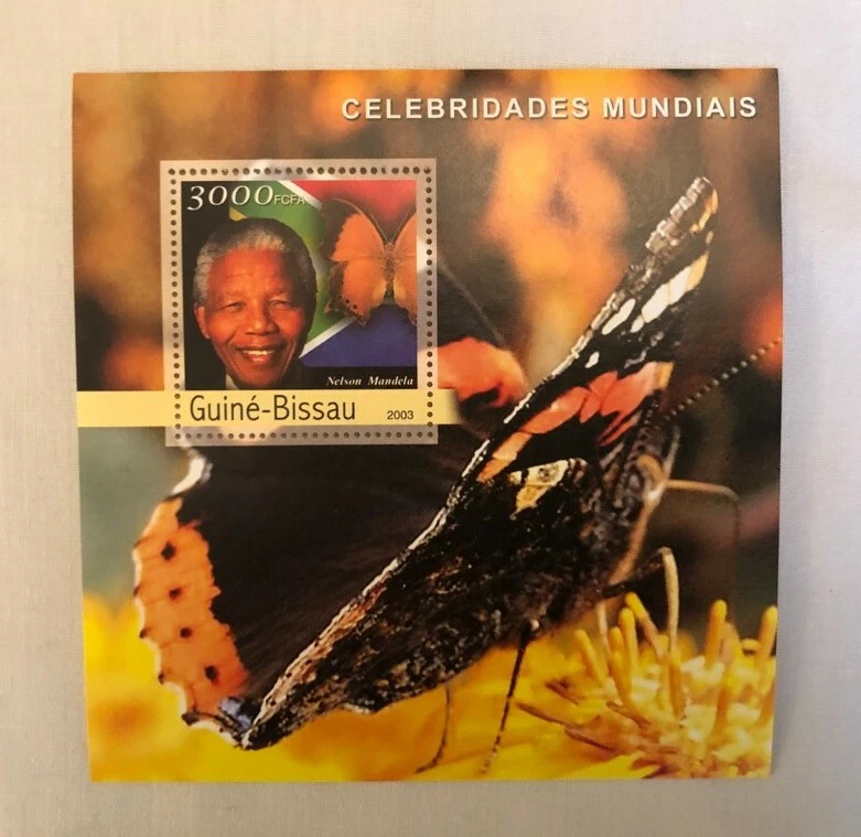 Um bloco de 1 selo da Guiné-Bissau "Celebridades do Mundo" com Mandela  - Imagem 1 de 1
