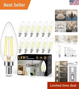 Vintage B11 LED Candle Bulbs 12-Pack, Clear Glass, 4000K Daylight, E12 Base - Picture 1 of 11