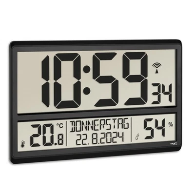 XL Wanduhr digital 60.4520.01 mit Temperatur und Luftfeuchtigkeit Wochentag 8... - Bild 1 von 3