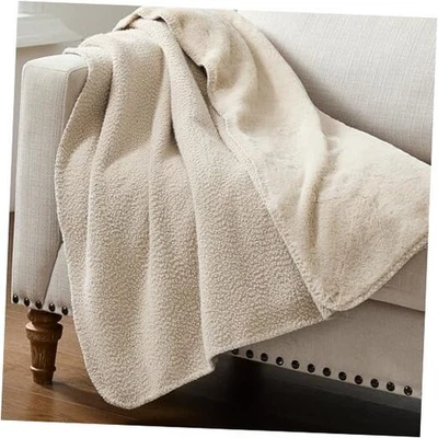  Manta de piel sintética de felpa de piel de conejo súper suave acogedora doble (60" x 80") beige Foto 1 de 4