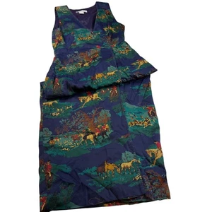 Dennis Goldsmith Vintage Kleid Größe 8 Pferd Reitsport Print ärmellos Viskose - Bild 1 von 9