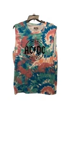 AC/DC Band High Voltage Tie Dye Tank Top Muscle Tee Size L Pink Blue Summer - Picture 1 of 4