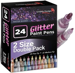 24 Glitter Paint Pens, Double Pack of Both Extra Fine and Medium Tip Paint Ma... - Picture 1 of 5