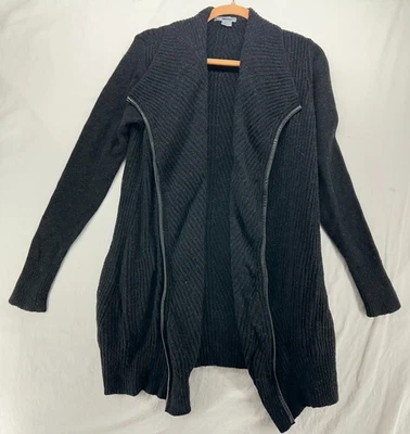 Cárdigan VINCE Mezcla Lana Cachemira Borde de Cuero Frente Abierto Suéter S Gris Oscuro Foto 1 de 4