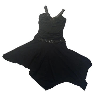 Vestido negro tabú de colección S se ajusta como XS ribete satinado lentejuelas cintura pañuelo dobladillo Foto 1 de 4