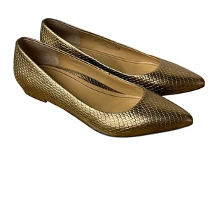 Vionic Lena Snake Reptile Metallic Pointed Toe Flats Sz 8.5 Gold Copper Bronze - Picture 1 of 9