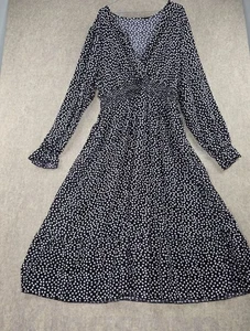 Black Polka Dot Womens Dress Plus Size 4XL Long-Sleeve Lightweight Polyester - Picture 1 of 7