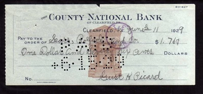 5H221 -  1921  THE COUNTY NATIONAL BANK   - CLEARFIELD, PA - Image 1 of 2