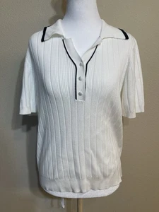 Adrianna Papell White Shirt with Black Trim medium Preppy  - Picture 1 of 6