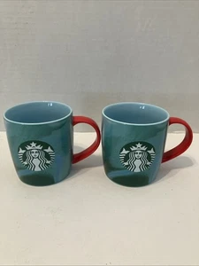 2 Starbucks 2024 Holiday grün blau marmoriert roter Henkel Kaffeetasse Becher 11 Oz - Bild 1 von 20