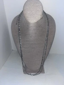 Chicos Chain Necklace Rhinestone Long Multi Strand Silver Tone 40” NWT $38 - Picture 1 of 4