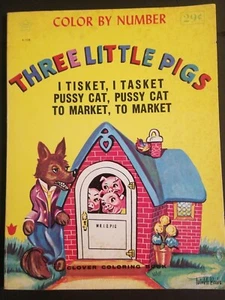 Vintage Three Little Pigs Color By Number Coloring Book - Picture 1 of 12