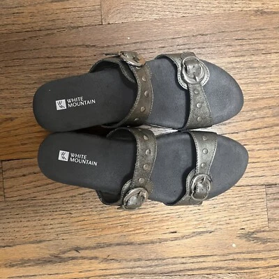 Sandálias Slide White Mountain Pewter Stud Fantasia Cunha 8 Novas - Imagem 1 de 4